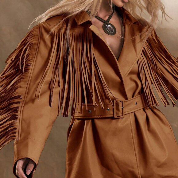 Brown Casual Women's Western Boho Fringe Jacket - Picture 5 of 5